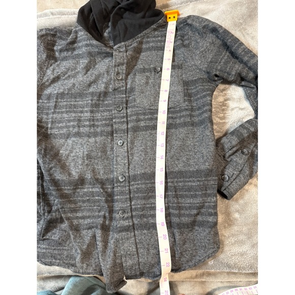 NWOT Univibe Large Big Kid Plaid Hoodie Button Up Lightweight Shacket Cotton - Picture 5 of 6